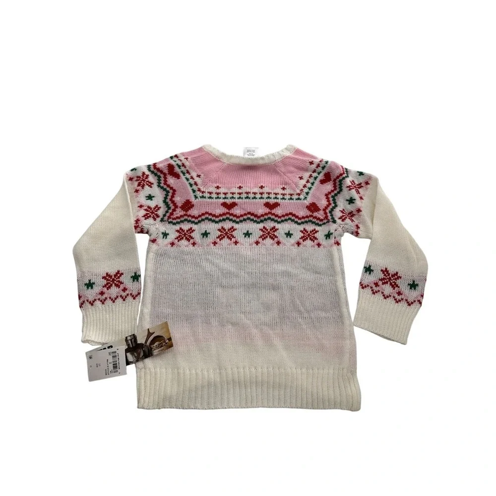 Star Wars Baby Yoda Girls Holiday Sweater Pink & White Size 3T Acrylic Blend NWT